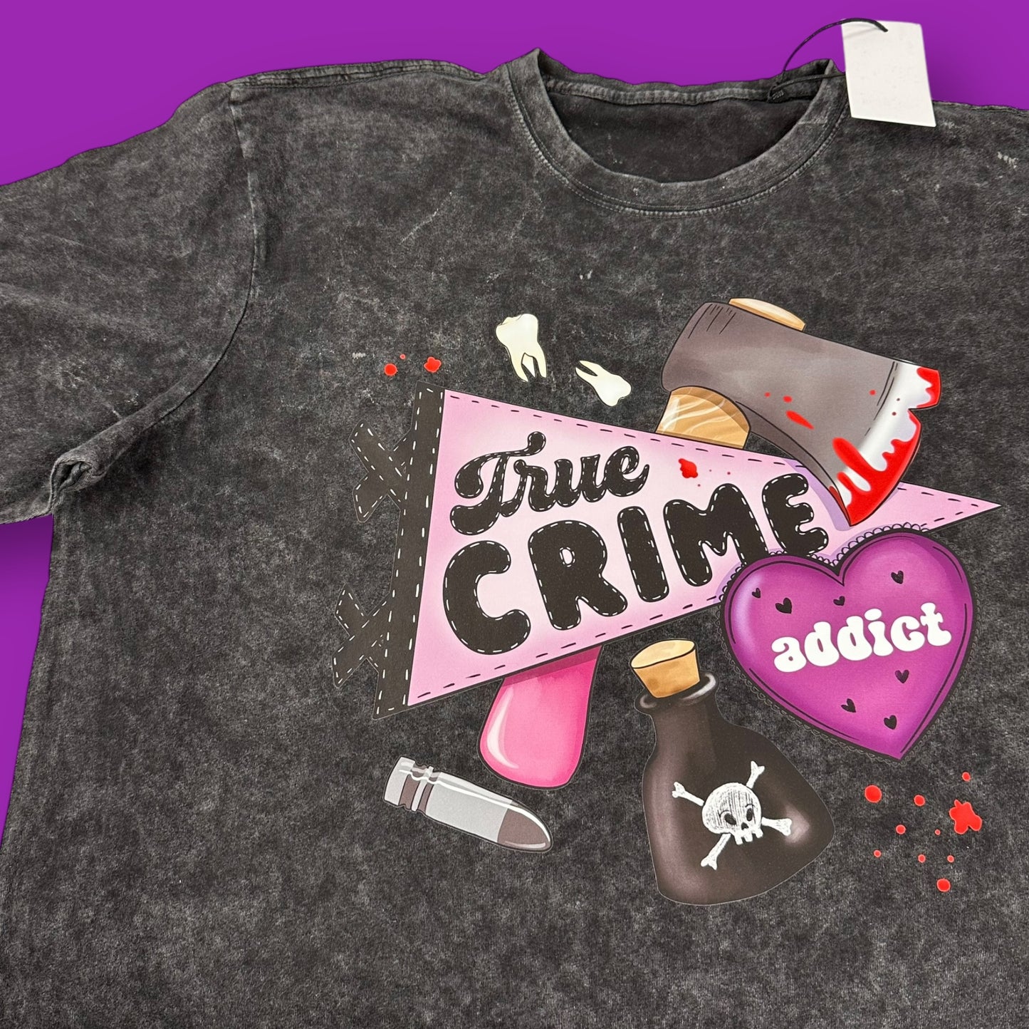 Large Acid Wash True Crime T-shirt