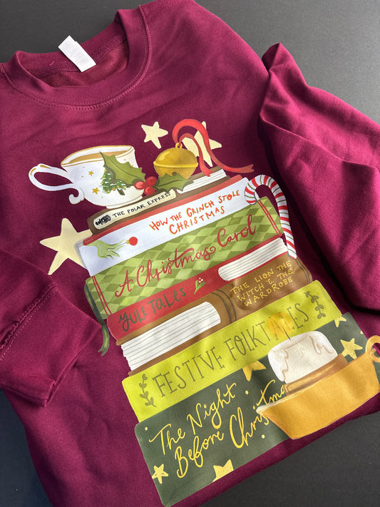 Large bookish Christmas sweatshirt