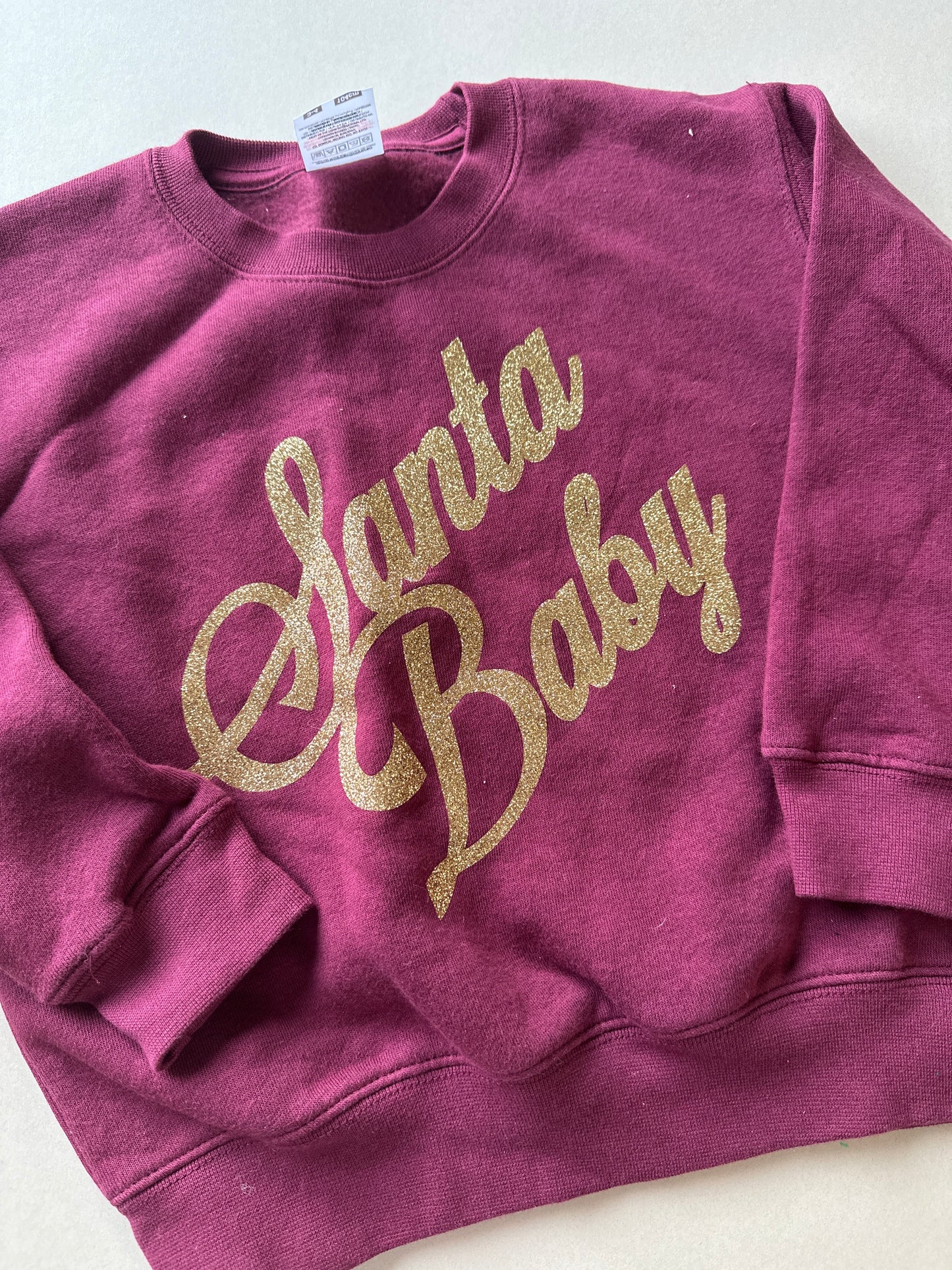 3-4 glitter maroon Santa baby sweatshirt