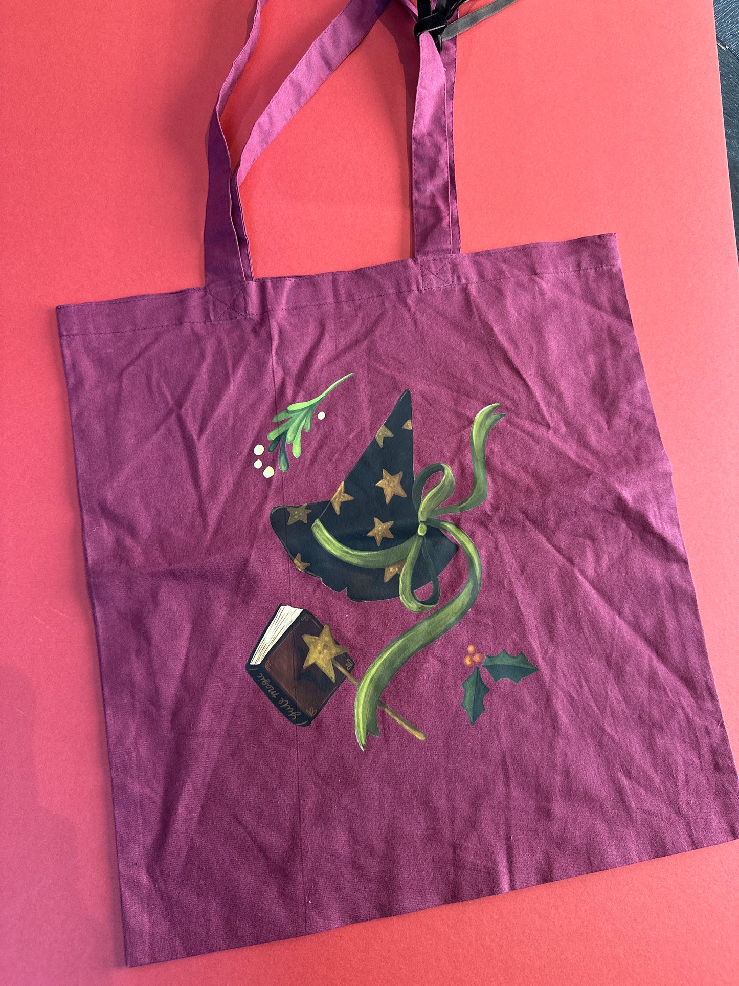 Witchmas maroon tote bag