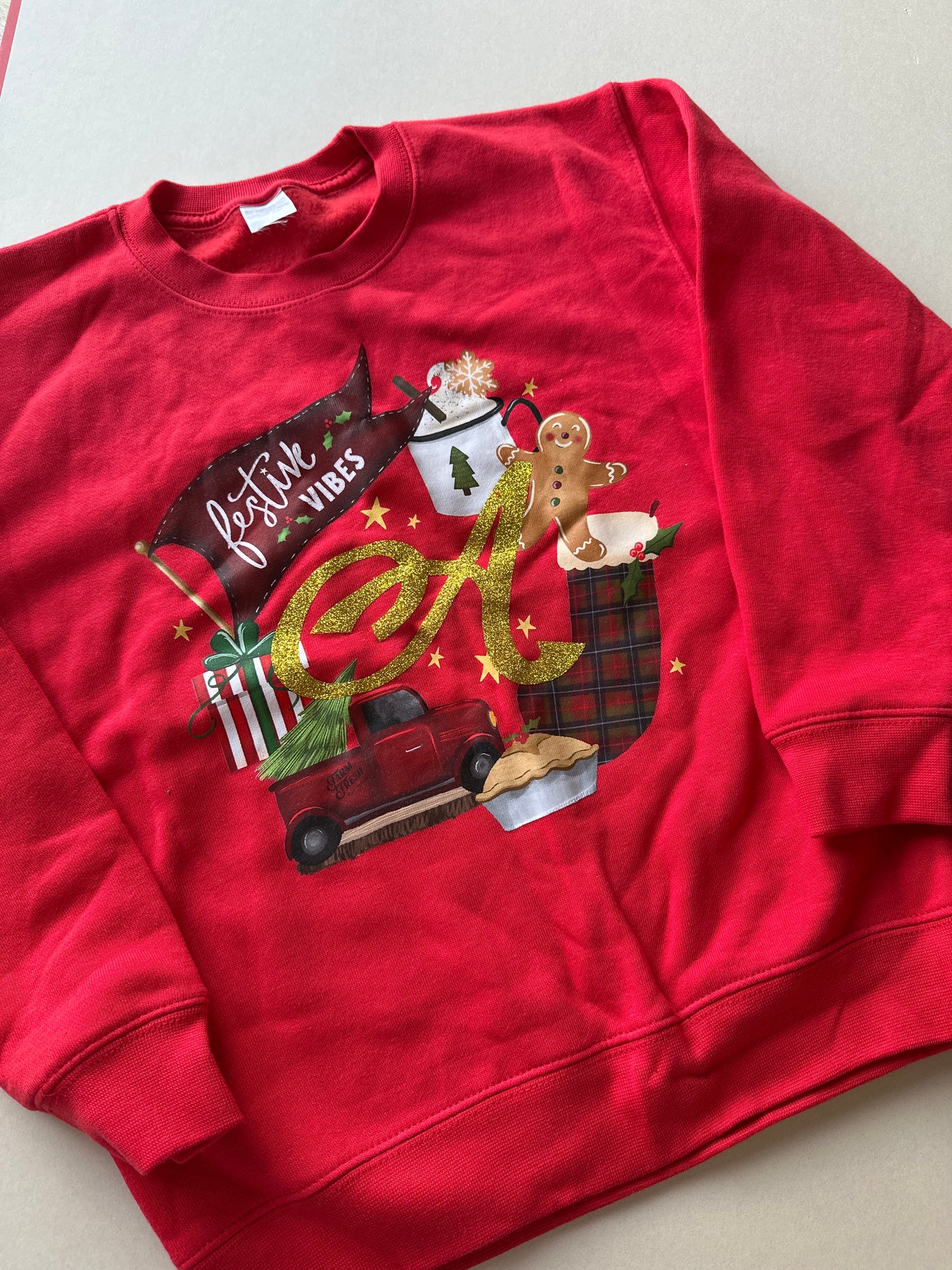 7-8 years “a” initial festive vibes sweatshirt