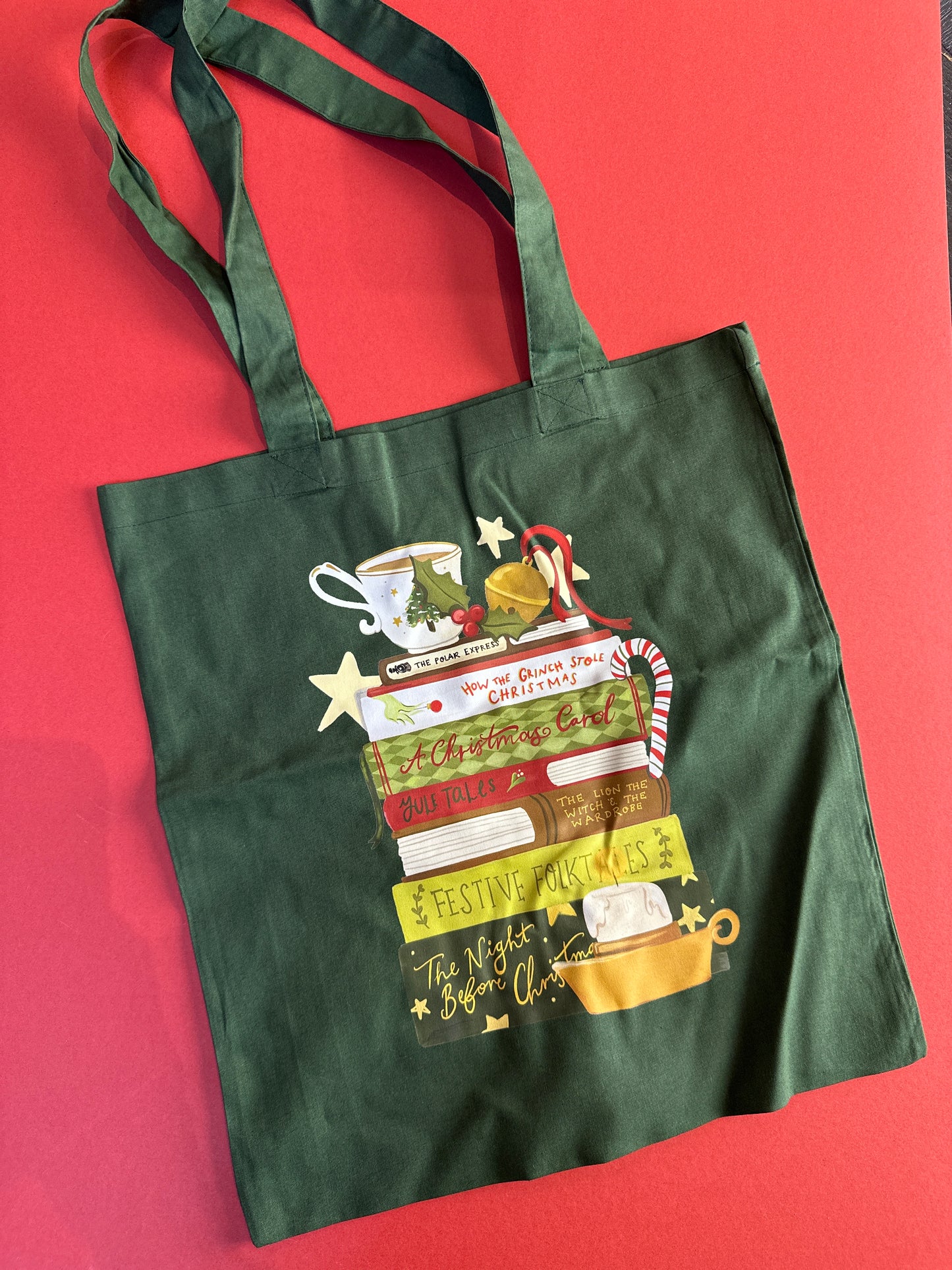 Bookish christmas tote bag