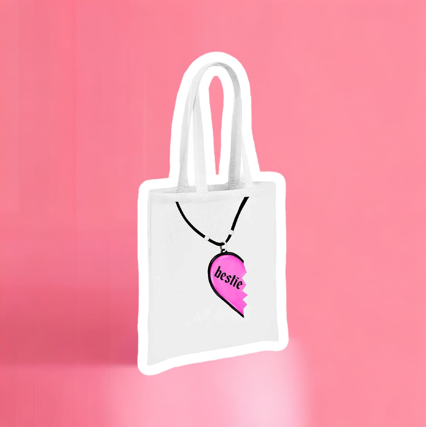 Besties Retro Friendship Necklaces | Pair of Two Totebags